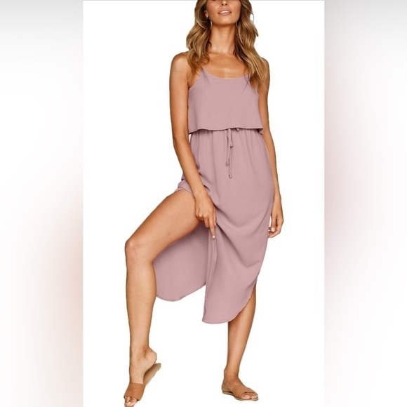 NWT NERLEROLIAN Adjustable Strappy Split Summer Beach Casual Midi Dress Sz M - Picture 2 of 9